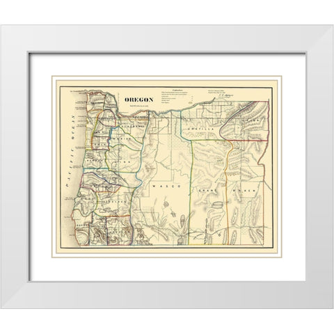 Oregon - USGLO 1866 White Modern Wood Framed Art Print with Double Matting by USGLO