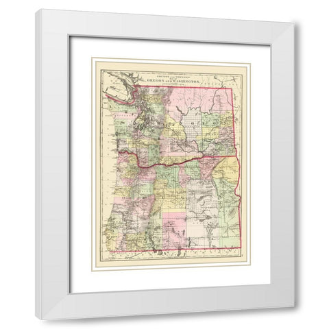 Oregon, Washington - Bradley 1887 White Modern Wood Framed Art Print with Double Matting by Bradley