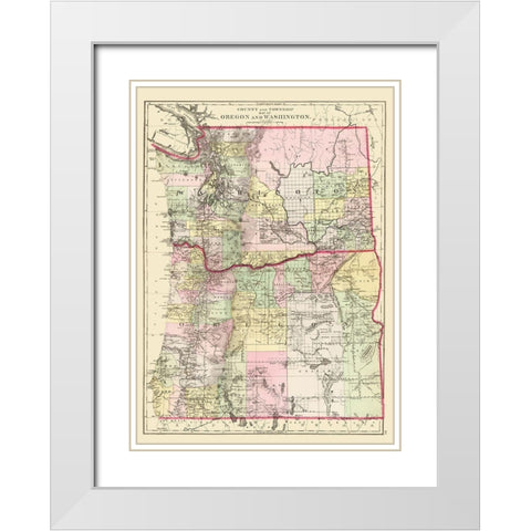 Oregon, Washington - Bradley 1887 White Modern Wood Framed Art Print with Double Matting by Bradley