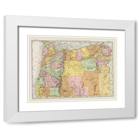 Oregon - Rand McNally 1898 White Modern Wood Framed Art Print with Double Matting by Rand McNally