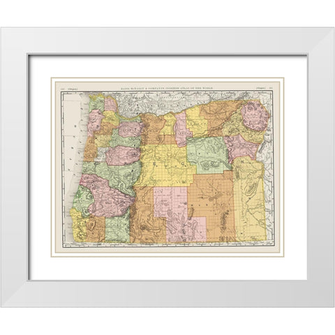 Oregon - Rand McNally 1898 White Modern Wood Framed Art Print with Double Matting by Rand McNally