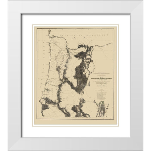 Proposed Railroad Routes, Oregon - War Dept 1855 White Modern Wood Framed Art Print with Double Matting by War Dept