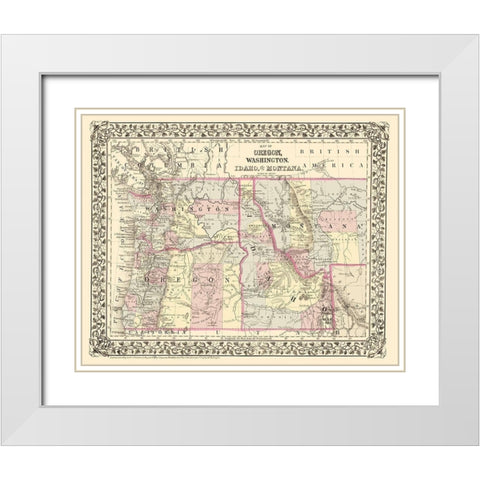 Oregon, Washington, Idaho, Montana - Campbell 1879 White Modern Wood Framed Art Print with Double Matting by Campbell