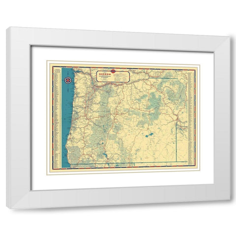 Oregon - Gousha 1935 White Modern Wood Framed Art Print with Double Matting by Gousha