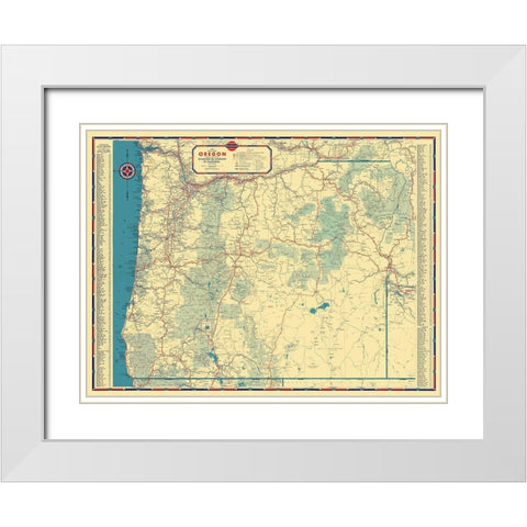 Oregon - Gousha 1935 White Modern Wood Framed Art Print with Double Matting by Gousha