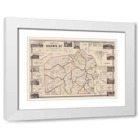 Adams Pennsylvania Landowner - Hopkins 1857 White Modern Wood Framed Art Print with Double Matting by Hopkins