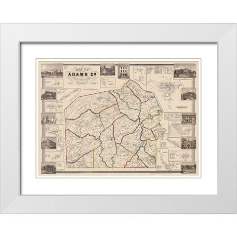 Adams Pennsylvania Landowner - Hopkins 1857 White Modern Wood Framed Art Print with Double Matting by Hopkins