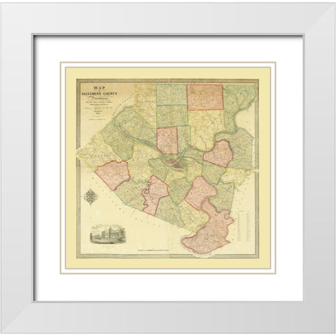 Alleghany County Pennsylvania - McRea 1851 White Modern Wood Framed Art Print with Double Matting by McRea