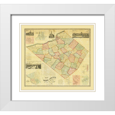 Berks County Pennsylvania - Bridgens 1860 White Modern Wood Framed Art Print with Double Matting by Bridgens