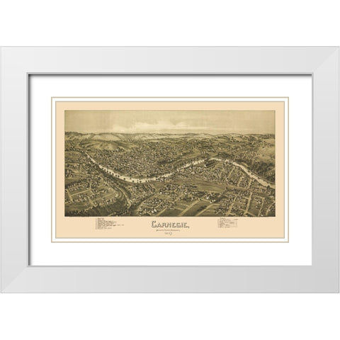 Carnegie Pennsylvania - Fowler 1897 White Modern Wood Framed Art Print with Double Matting by Fowler