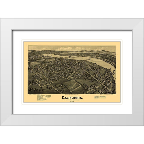 California Pennsylvania - Fowler 1902 White Modern Wood Framed Art Print with Double Matting by Fowler