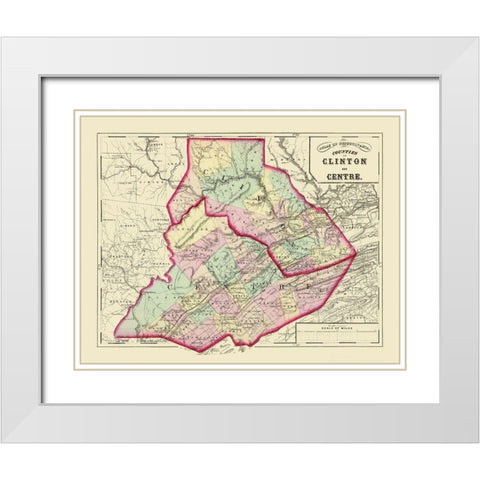 Clinton Centre Pennsylvania - Walling 1872 White Modern Wood Framed Art Print with Double Matting by Walling