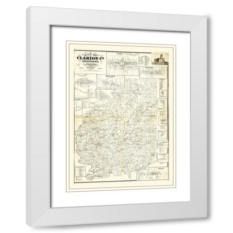Clarion County Pennsylvania - Pomeroy 1865 White Modern Wood Framed Art Print with Double Matting by Pomeroy