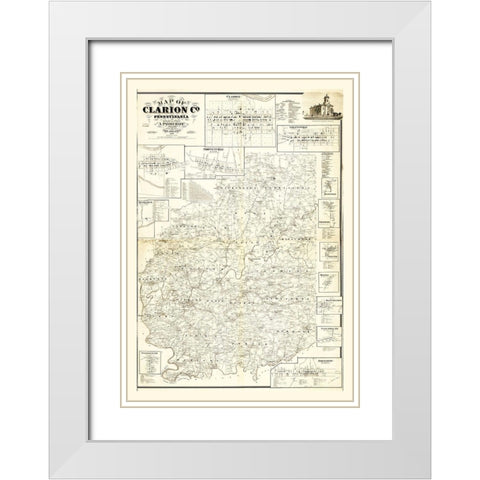 Clarion County Pennsylvania - Pomeroy 1865 White Modern Wood Framed Art Print with Double Matting by Pomeroy