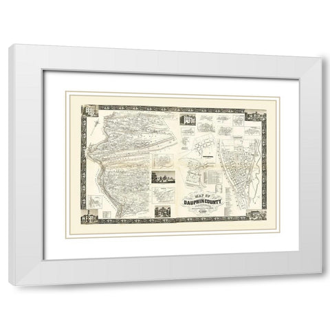 Dauphin County Pennsylvania - Barker 1858 White Modern Wood Framed Art Print with Double Matting by Barker