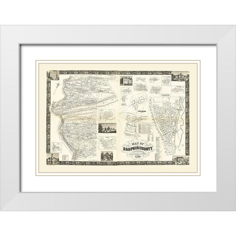 Dauphin County Pennsylvania - Barker 1858 White Modern Wood Framed Art Print with Double Matting by Barker