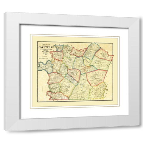 Fayette County Pennsylvania - Barnes 1865 White Modern Wood Framed Art Print with Double Matting by Barnes
