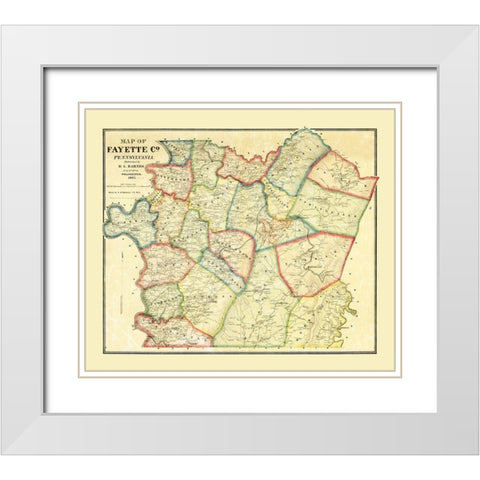 Fayette County Pennsylvania - Barnes 1865 White Modern Wood Framed Art Print with Double Matting by Barnes