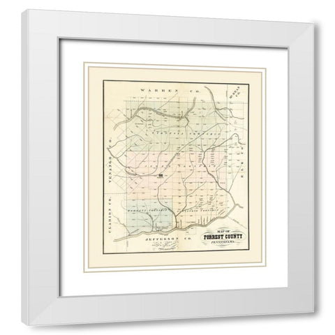 Forest County Pennsylvania - Barnes 1858 White Modern Wood Framed Art Print with Double Matting by Barnes