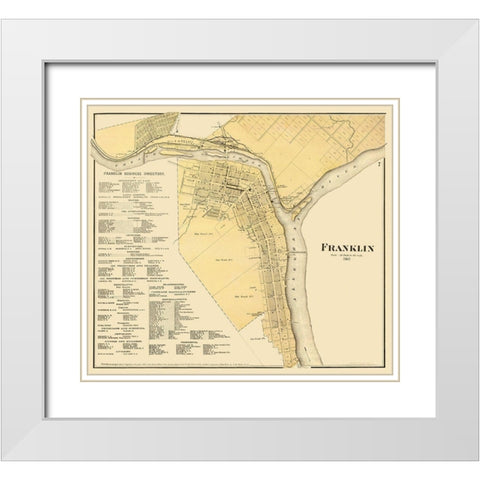 Franklin Pennsylvania - Mayer 1865 White Modern Wood Framed Art Print with Double Matting by Mayer