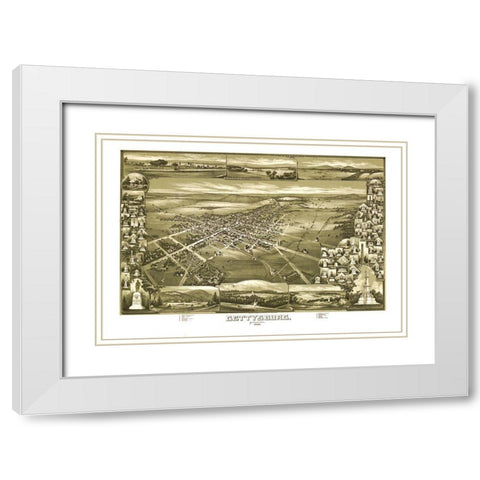Gettysburg Pennsylvania - Downs 1888 White Modern Wood Framed Art Print with Double Matting by Downs