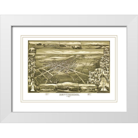 Gettysburg Pennsylvania - Downs 1888 White Modern Wood Framed Art Print with Double Matting by Downs