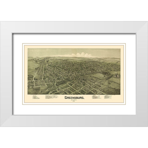 Greensburg Pennsylvania - Fowler 1901 White Modern Wood Framed Art Print with Double Matting by Fowler