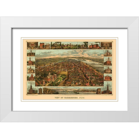 Harrisburg Pennsylvania - Williams 1855 White Modern Wood Framed Art Print with Double Matting by Williams