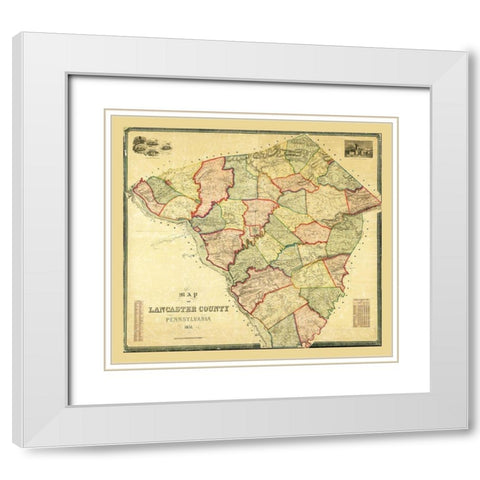 Lancaster County Pennsylvania - 1851 White Modern Wood Framed Art Print with Double Matting by Unknown