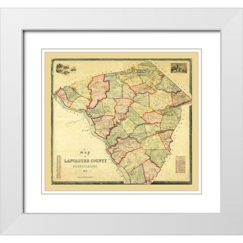 Lancaster County Pennsylvania - 1851 White Modern Wood Framed Art Print with Double Matting by Unknown