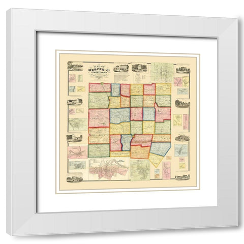 Mercer County Pennsylvania - Treat 1860 White Modern Wood Framed Art Print with Double Matting by Treat
