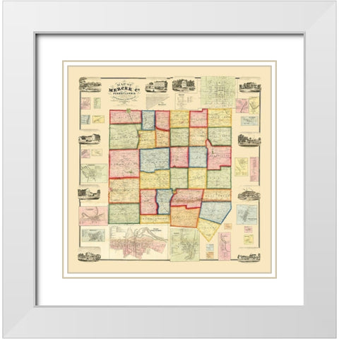 Mercer County Pennsylvania - Treat 1860 White Modern Wood Framed Art Print with Double Matting by Treat