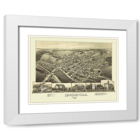 Minersville Pennsylvania - Fowler 1889 White Modern Wood Framed Art Print with Double Matting by Fowler