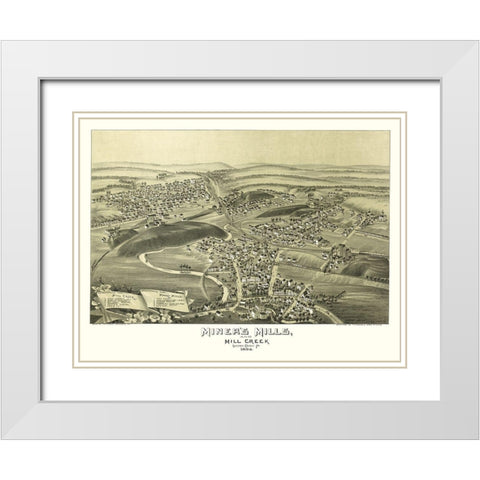 Miners Mills Mill Creek Pennsylvania - Fowler 1892 White Modern Wood Framed Art Print with Double Matting by Fowler
