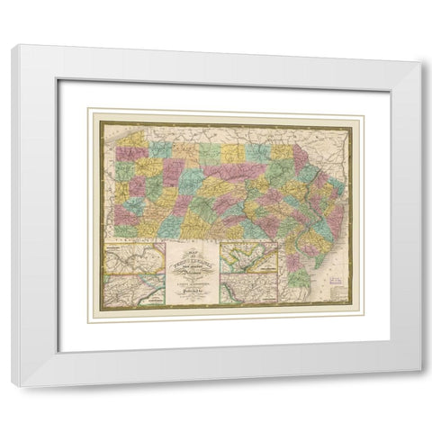 New Jersey Pennsylvania - Mitchell 1832 White Modern Wood Framed Art Print with Double Matting by Mitchell
