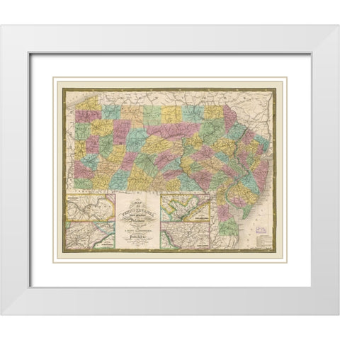 New Jersey Pennsylvania - Mitchell 1832 White Modern Wood Framed Art Print with Double Matting by Mitchell