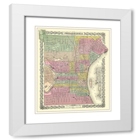Philadelphia Pennsylvania - Colton 1855 White Modern Wood Framed Art Print with Double Matting by Colton
