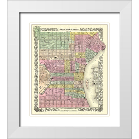 Philadelphia Pennsylvania - Colton 1855 White Modern Wood Framed Art Print with Double Matting by Colton