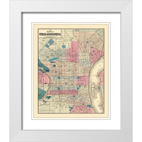 Philadelphia Pennsylvania Street - Beers 1872 White Modern Wood Framed Art Print with Double Matting by Beers