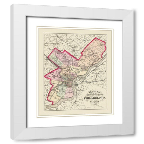 Philadelphia Pennsylvania - Walling 1872 White Modern Wood Framed Art Print with Double Matting by Walling