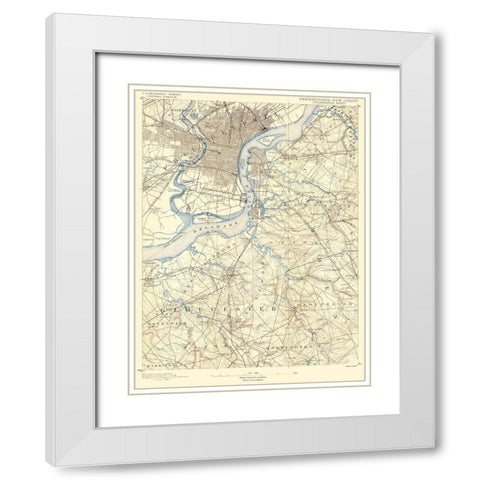 Philadelphia Pennsylvania New Jersey Quad White Modern Wood Framed Art Print with Double Matting by USGS