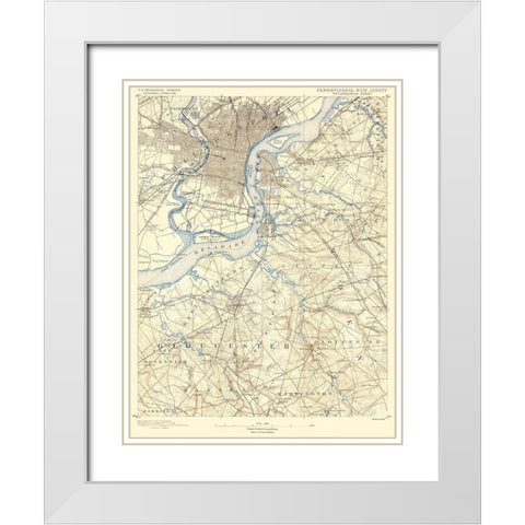 Philadelphia Pennsylvania New Jersey Quad White Modern Wood Framed Art Print with Double Matting by USGS
