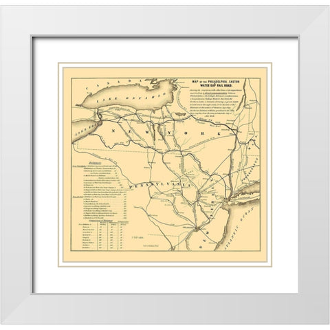 Philadelphia, Easton, Water Gap Railroad 1852 White Modern Wood Framed Art Print with Double Matting by Kollner