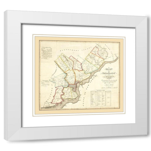 Philadelphia County Pennsylvania - Melisk 1819 White Modern Wood Framed Art Print with Double Matting by Melisk