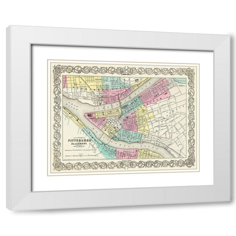 Pittsburg Pennsylvania - Colton 1855 White Modern Wood Framed Art Print with Double Matting by Colton