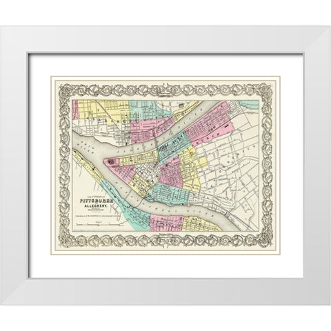 Pittsburg Pennsylvania - Colton 1855 White Modern Wood Framed Art Print with Double Matting by Colton