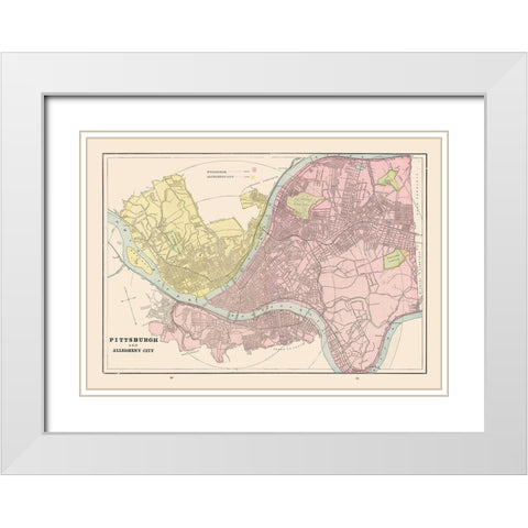 Pittsburgh, Allegheny Pennsylvania - Cram 1892 White Modern Wood Framed Art Print with Double Matting by Cram