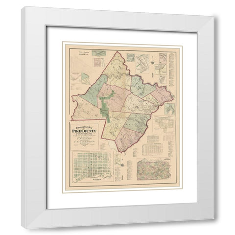 Pike County Pennsylvania - Beers 1872 White Modern Wood Framed Art Print with Double Matting by Beers