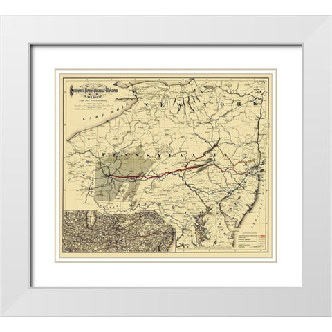 Seaboard, Pennsylvania and Western Railroad 1884 White Modern Wood Framed Art Print with Double Matting by Colton