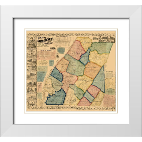 Somerset County Pennsylvania - Walker 1860 White Modern Wood Framed Art Print with Double Matting by Walker